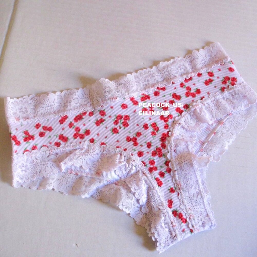 PINK Victoria Secret Cotton Cheeky Panty S M XL Lace Trim Purple Red floral